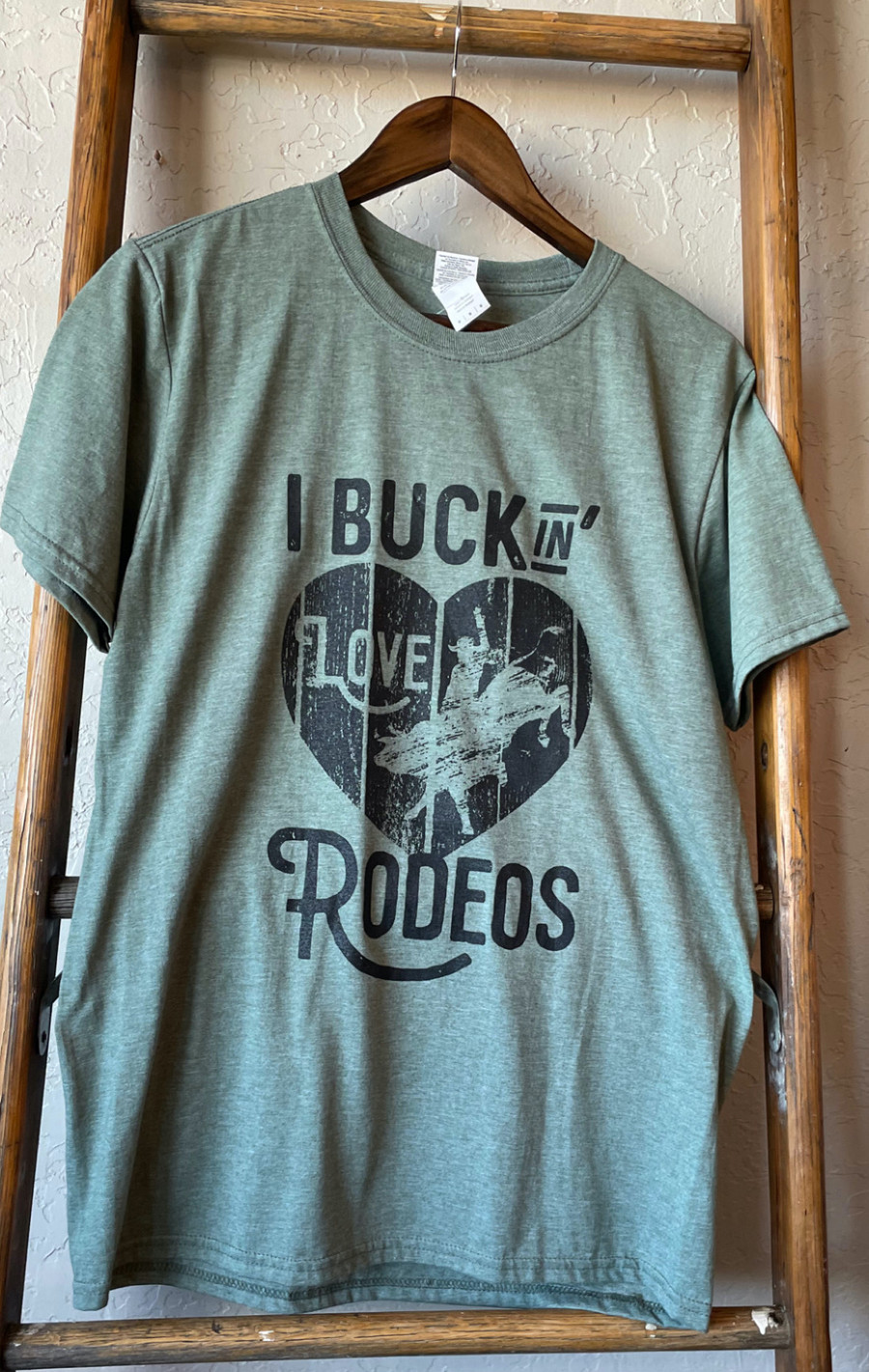 I Buckin' Love Rodeos Graphic Tee - Heather Military Green