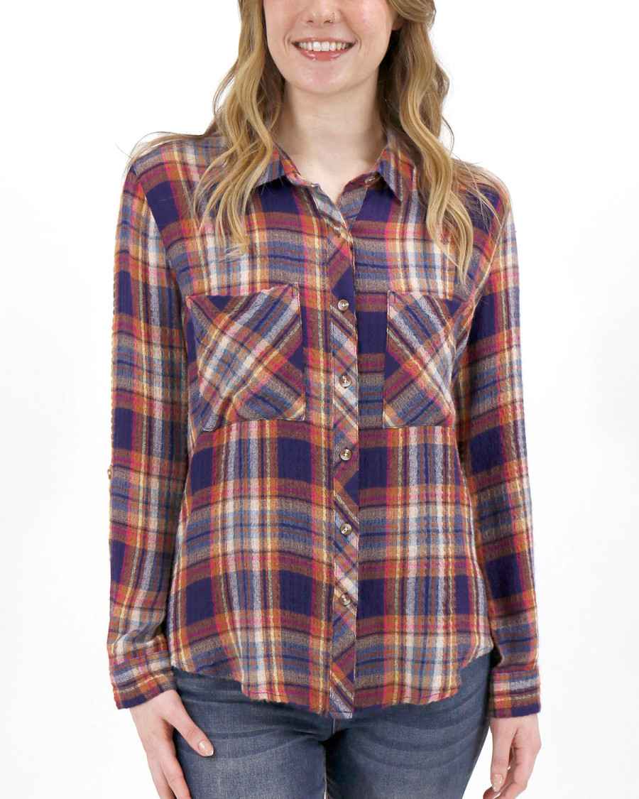 Grace and Lace Favorite Button Up Plaid - Mixed Jewel