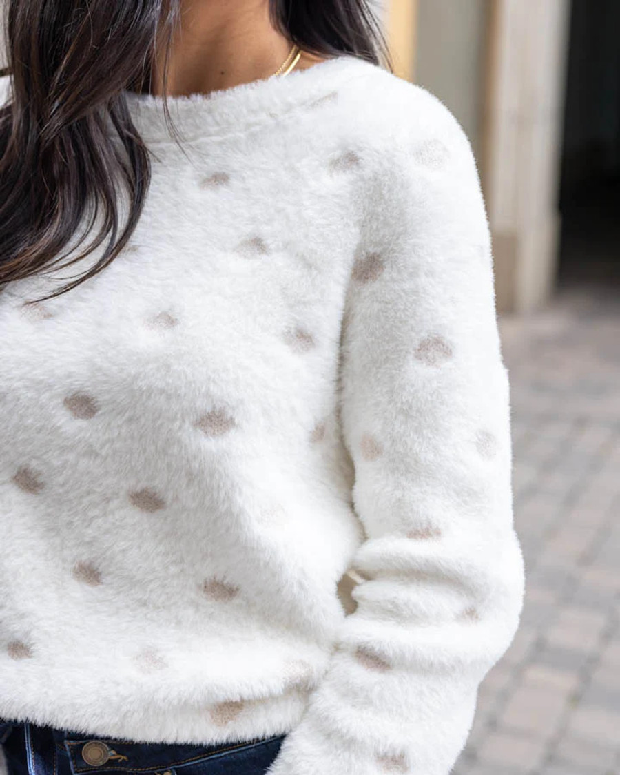 Grace and Lace Holiday Dot Sweater - ivory/gold