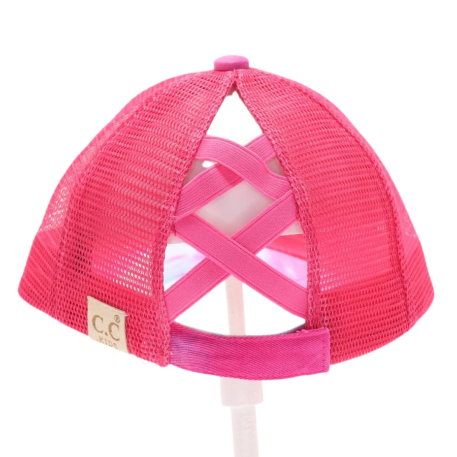 CC Beanie Kids Tie Dye Criss-Cross High Ponytail CC Ball Cap - Hot Pink/Hot Pink