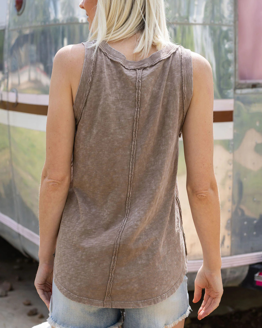 Grace and Lace- Mineral Washed Tank in Hickory