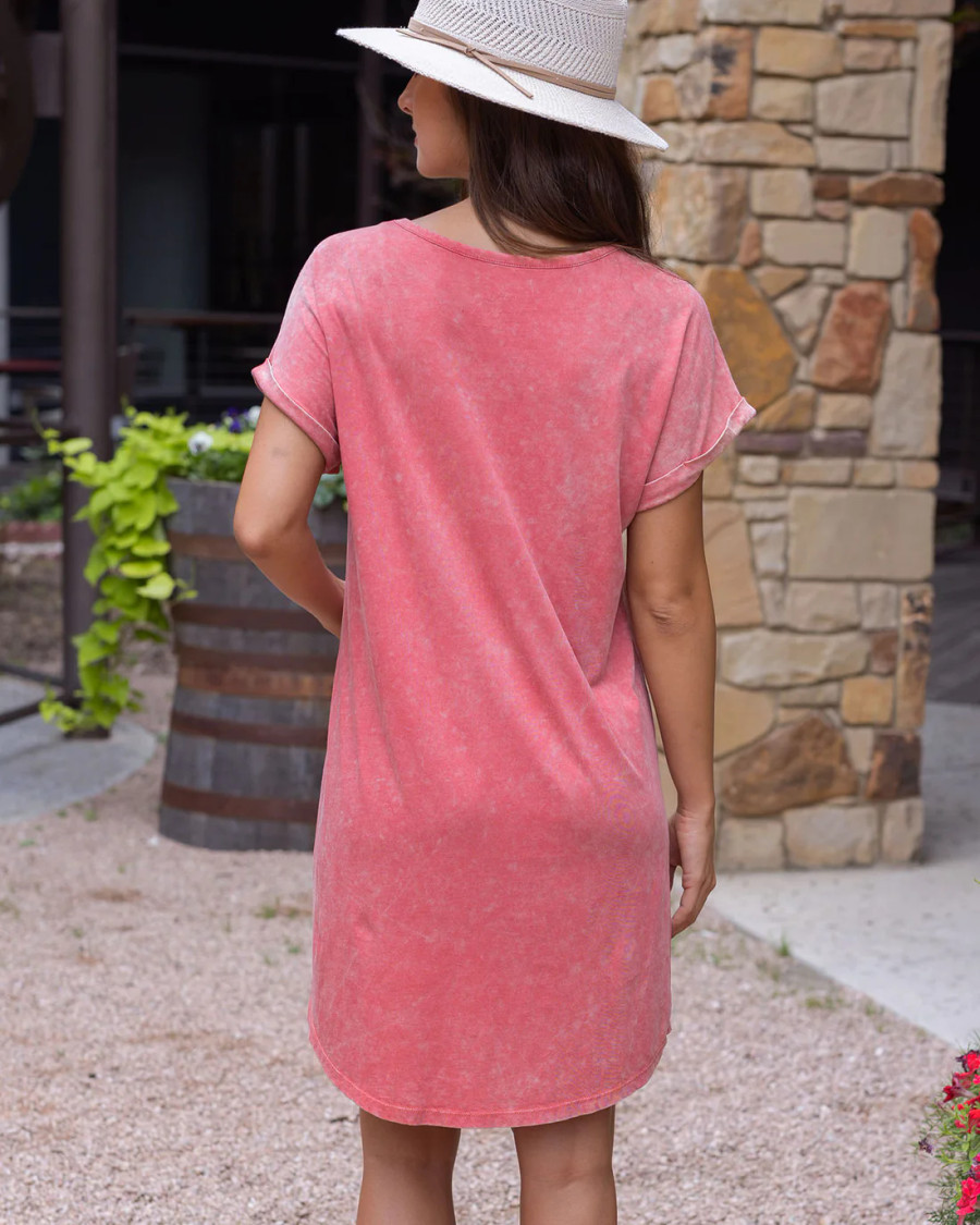 Grace and Lace- Mineral Washed T-Shirt Dress in Washed Pink