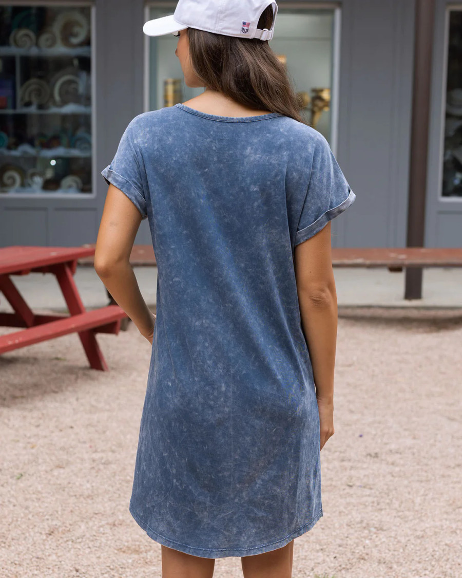 Grace and Lace Mineral Washed T-Shirt Dress in Washed Navy