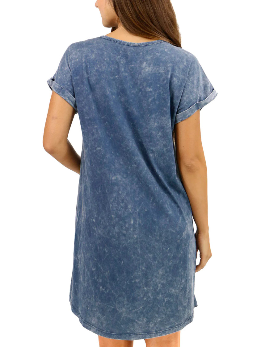 Grace and Lace Mineral Washed T-Shirt Dress in Washed Navy