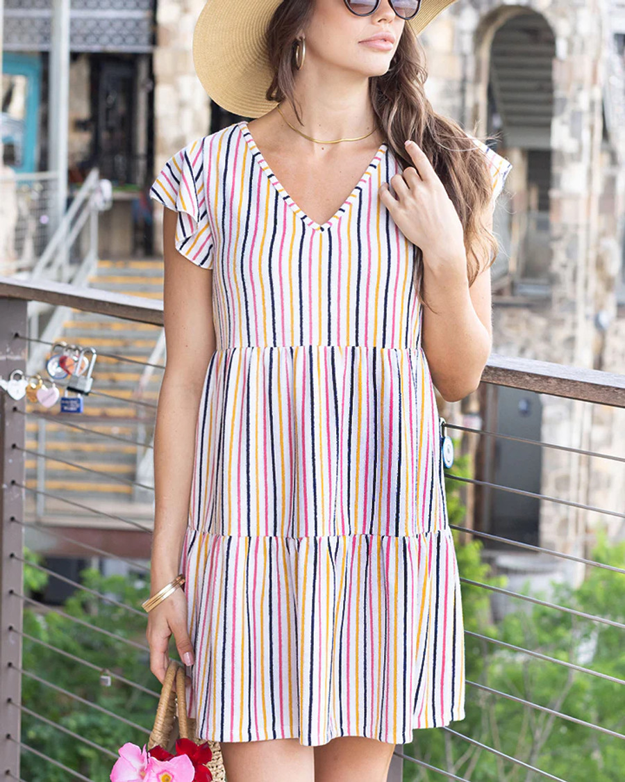 Grace and Lace- Beach Terry Dress in Multi Stripe