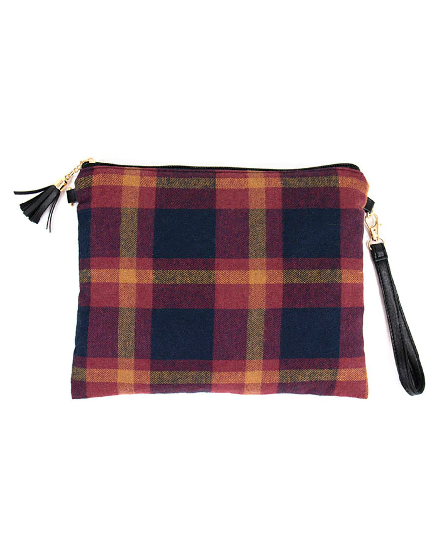 Grace and Lace- Plaid Flannel Crossbody Bag in Navy/Wine