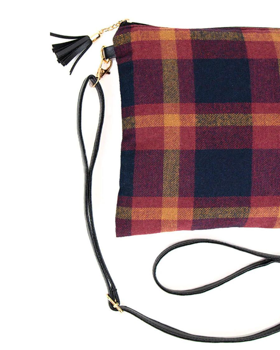 Grace and Lace- Plaid Flannel Crossbody Bag in Navy/Wine