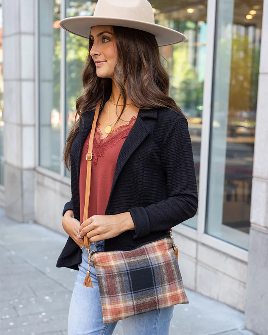 Grace and Lace- Plaid Flannel Crossbody Bag in Fall Plaid