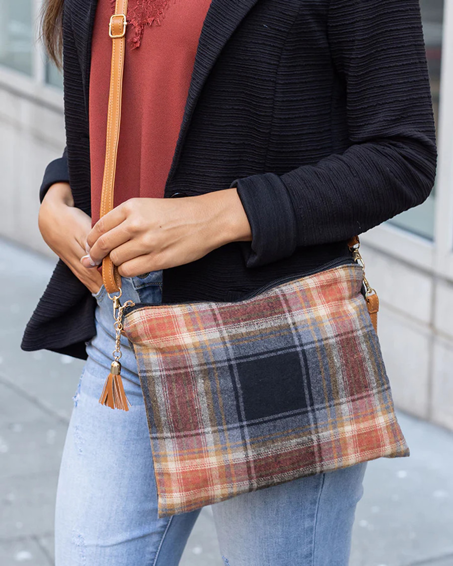Grace and Lace- Plaid Flannel Crossbody Bag in Fall Plaid