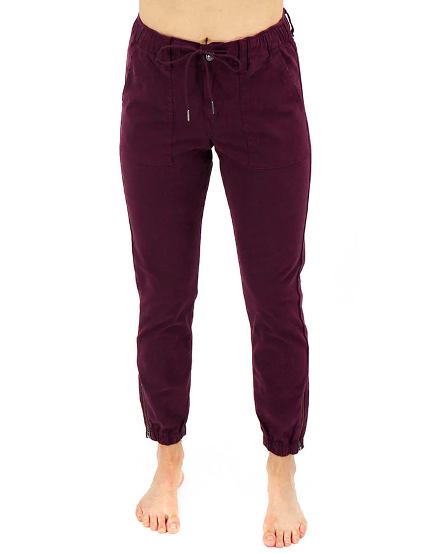 Grace and Lace- Sueded Twill Joggers in Wine