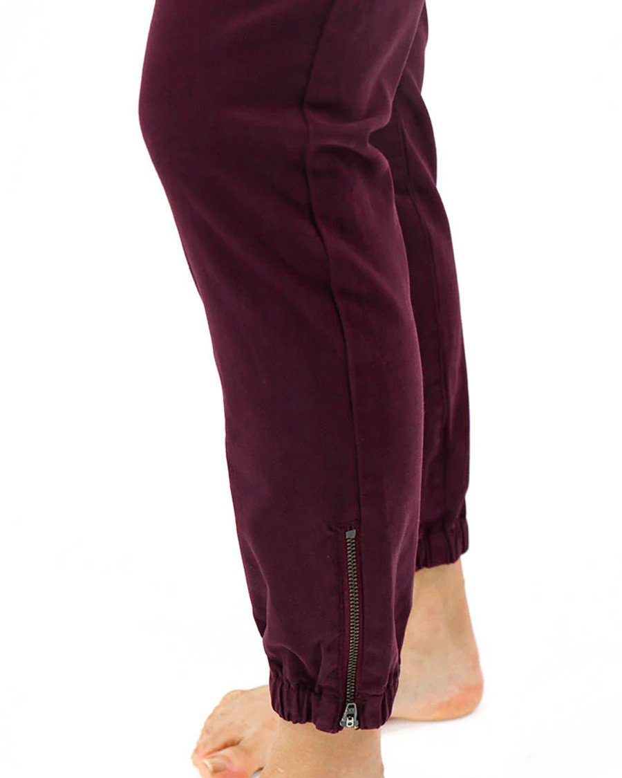 Grace and Lace- Sueded Twill Joggers in Wine