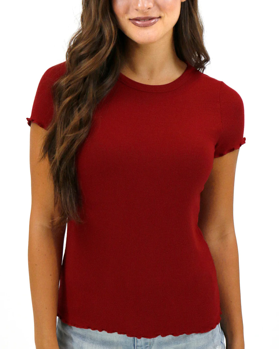 Grace and Lace- Fitted Ribbed Tee in Ruby