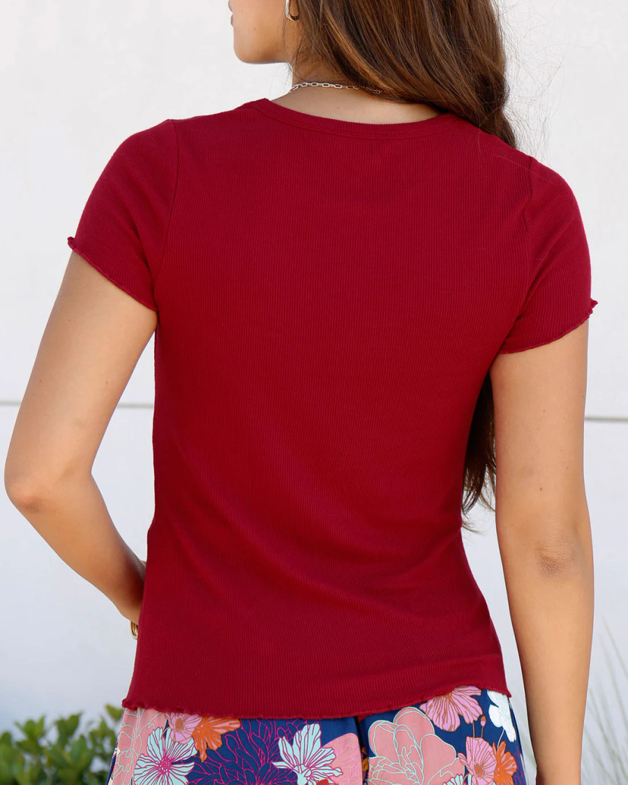 Grace and Lace- Fitted Ribbed Tee in Ruby