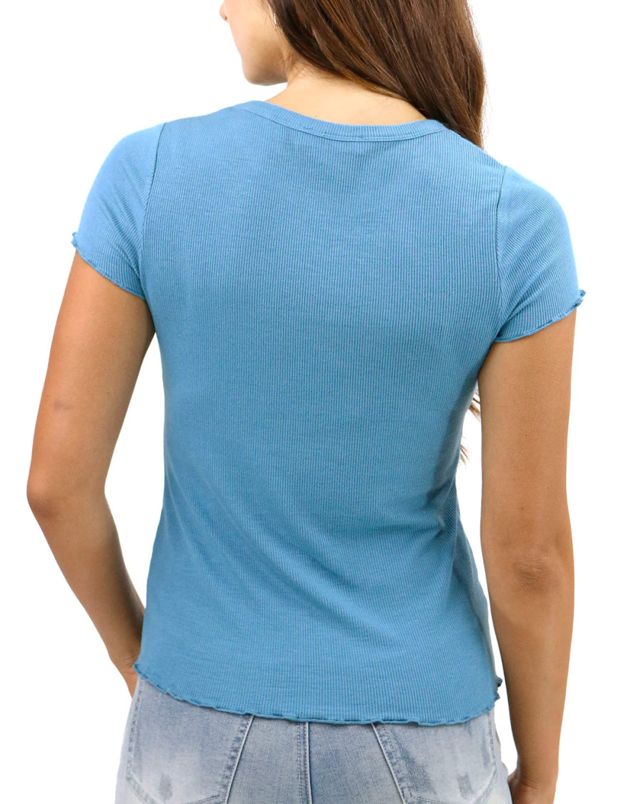 Grace and Lace- Fitted Ribbed Tee in Ocean Blue