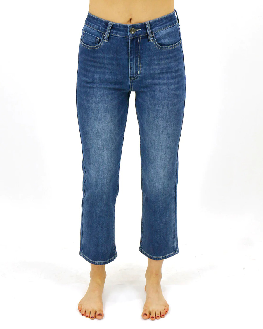 Grace and Lace- Mel's Fave Non Distressed Straight Leg Cropped Denim in Vintage Mid-Wash