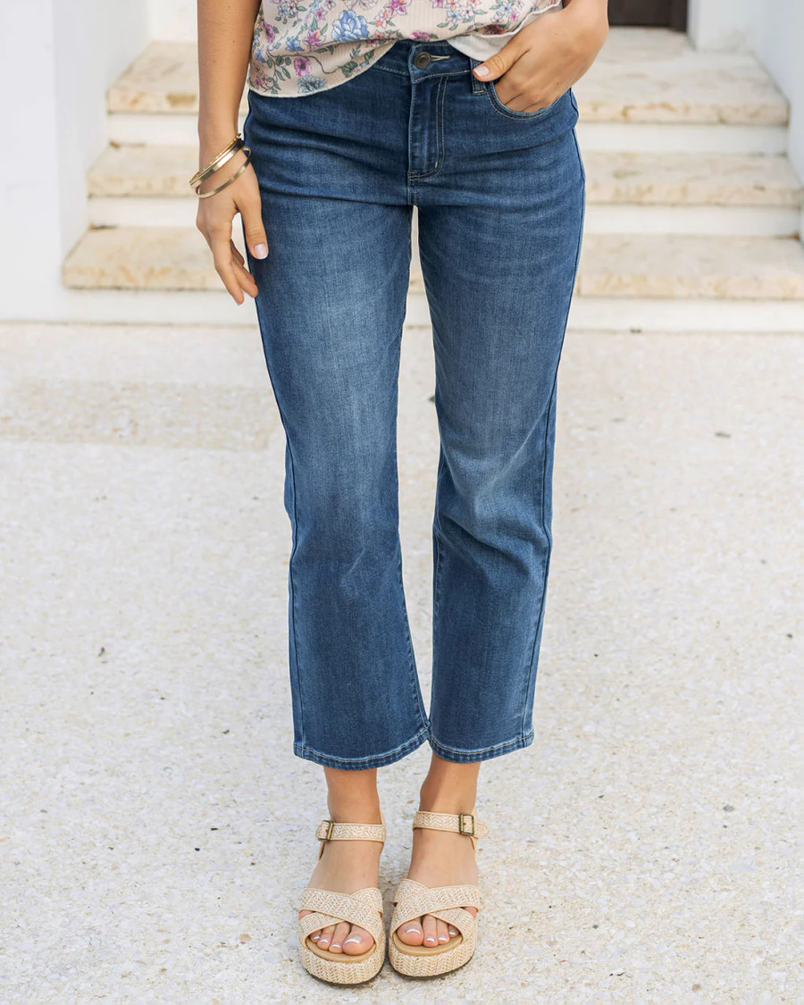 Grace and Lace- Mel's Fave Non Distressed Straight Leg Cropped Denim in Vintage Mid-Wash