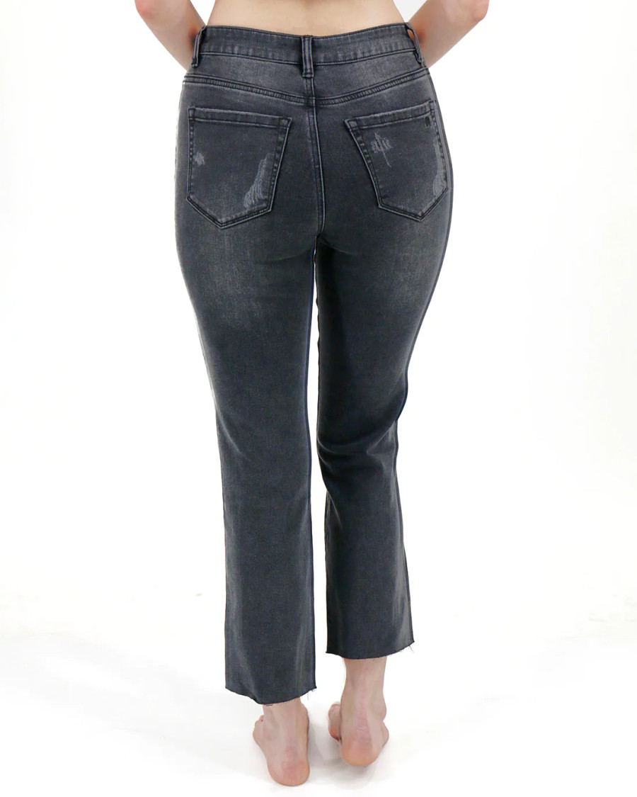Grace and Lace- Mel's Fave Distressed Straight Leg Cropped Denim in Washed Black