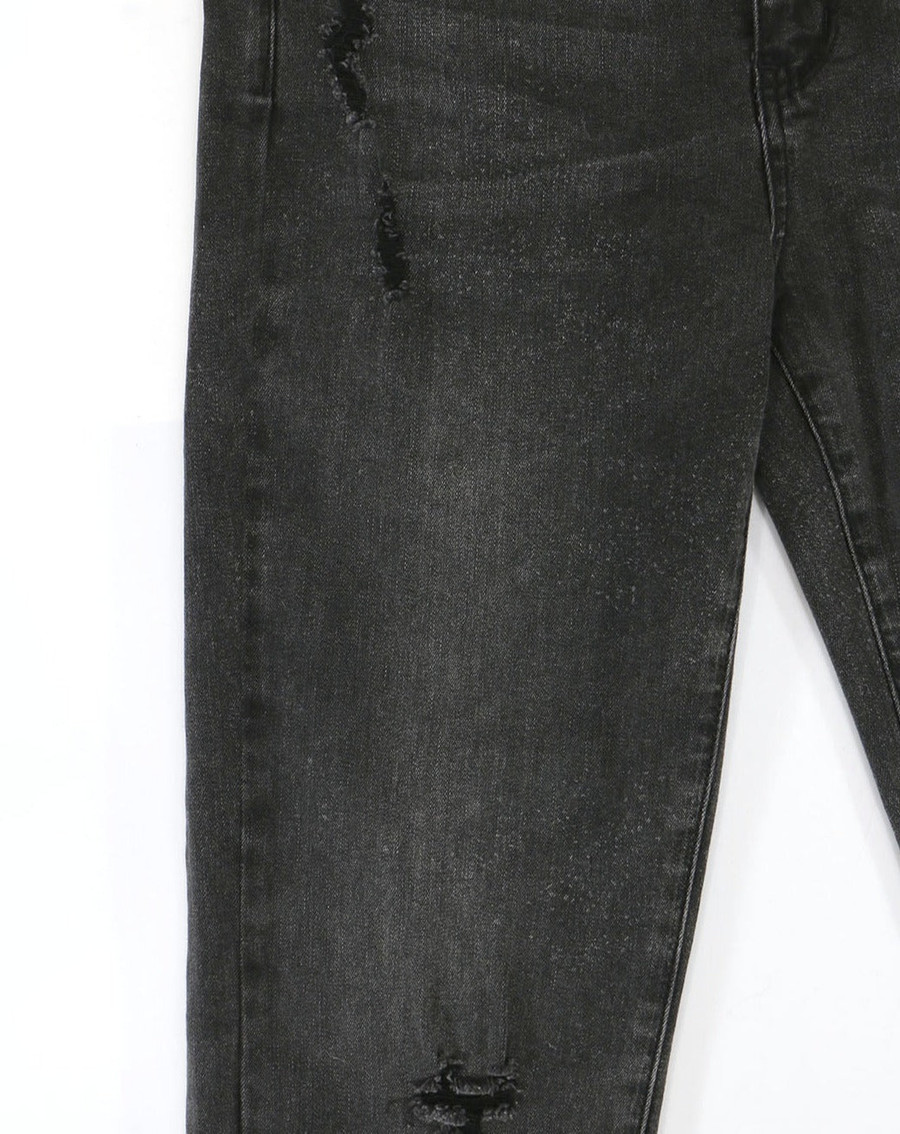 Grace and Lace- Mel's Fave Distressed Straight Leg Cropped Denim in Washed Black