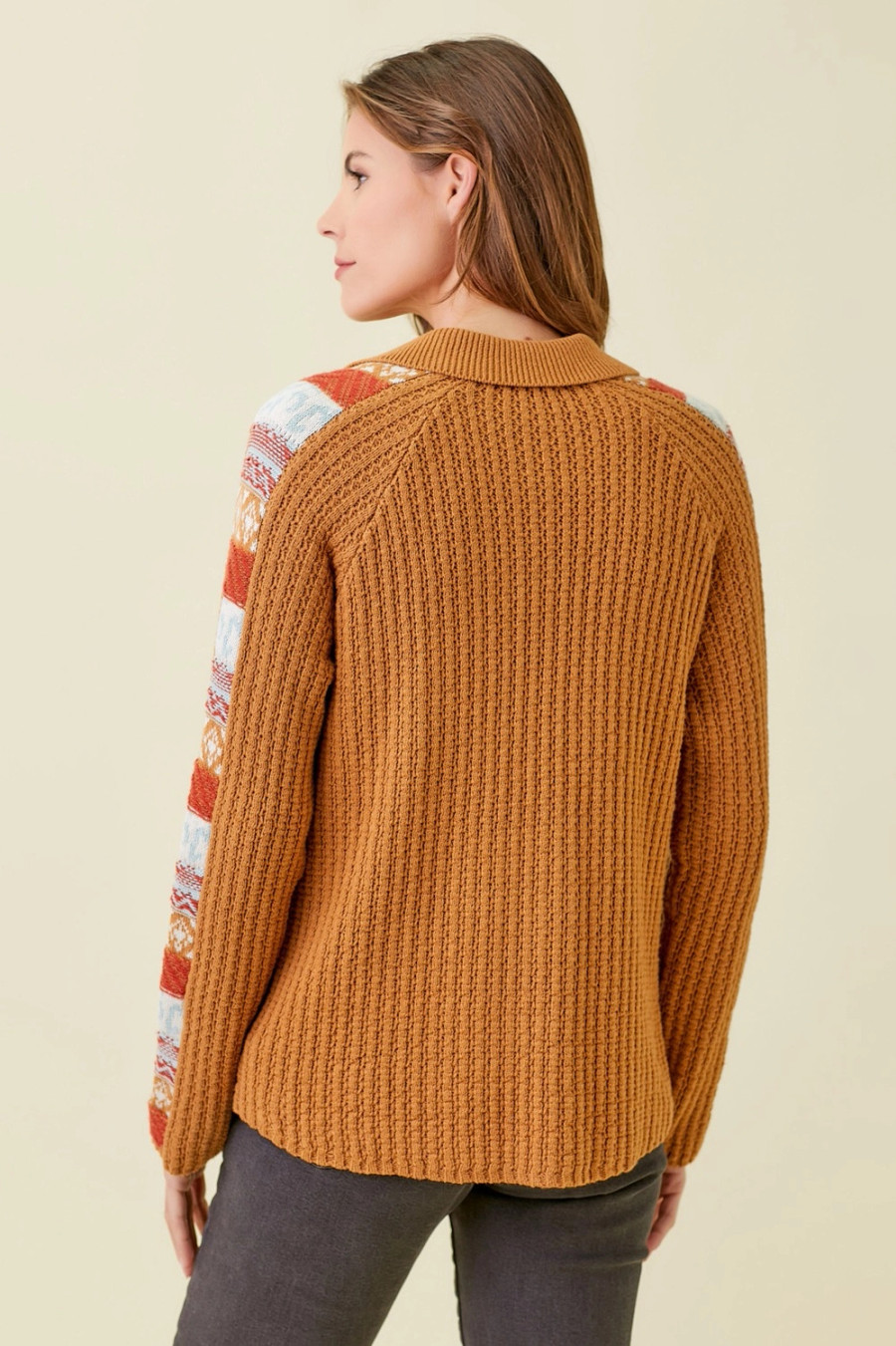 Mixed Weaving Sweater Jacket In Caramal