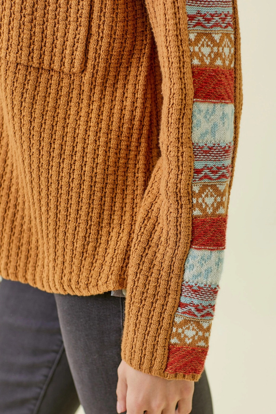 Mixed Weaving Sweater Jacket In Caramal