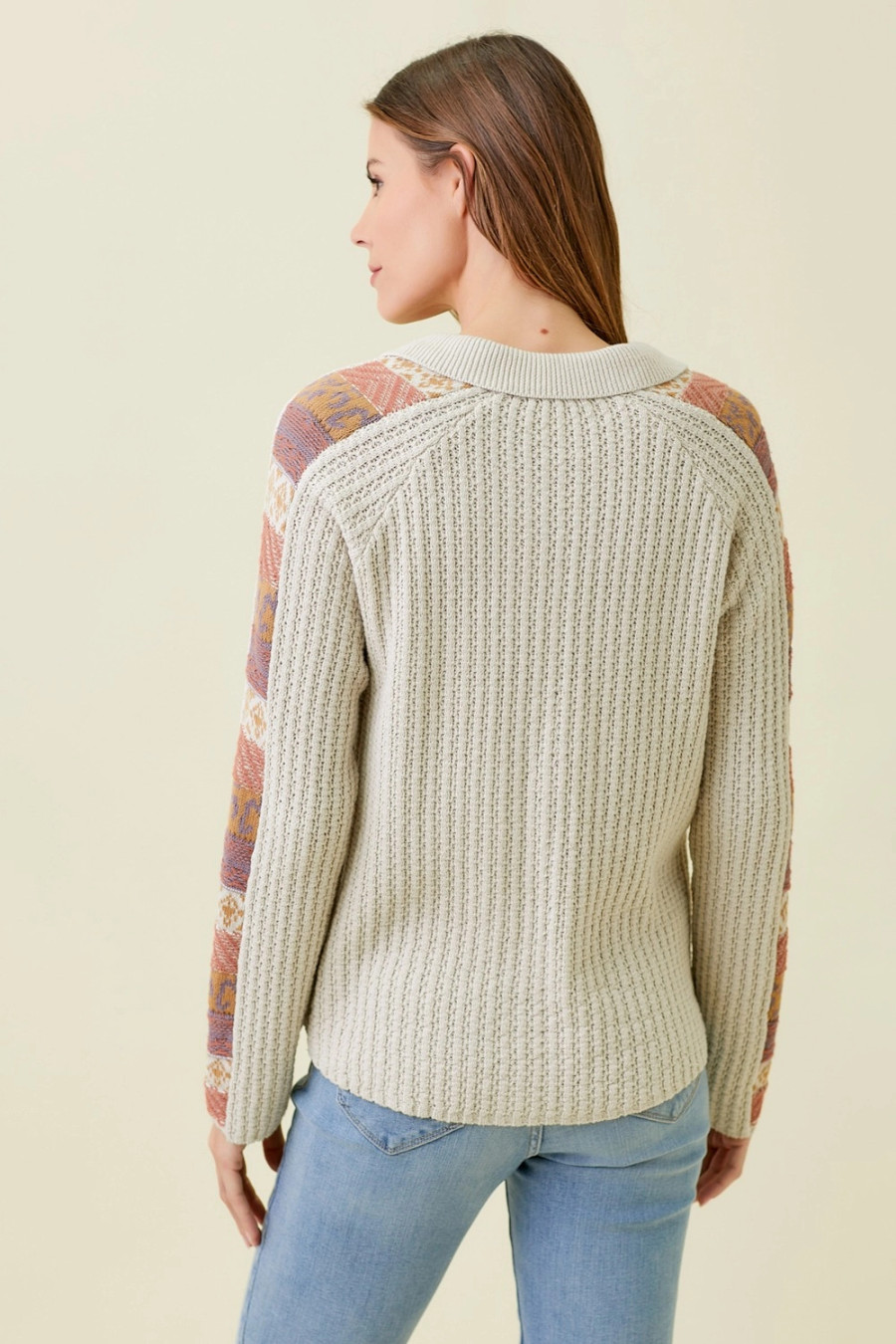 Mixed Weaving Sweater Jacket In Oatmeal
