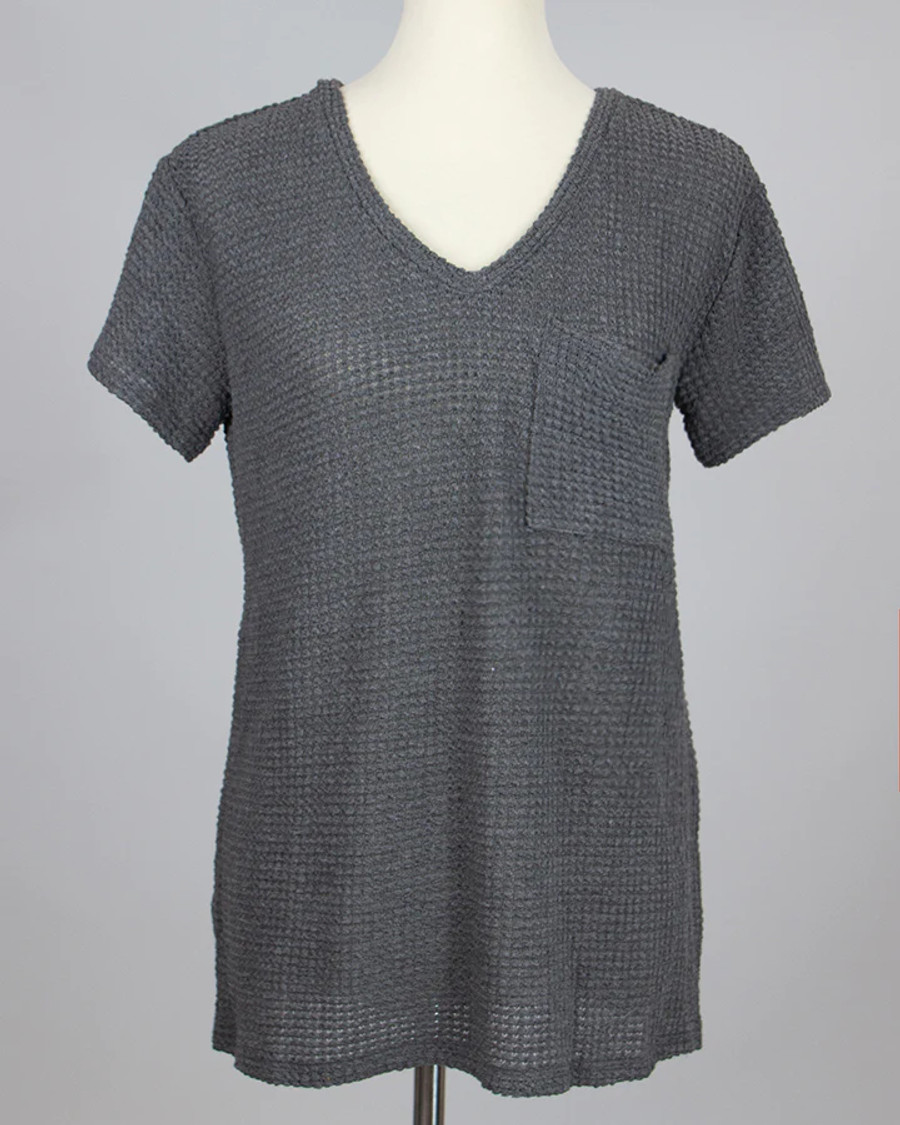 Grace and Lace- Slouchy Waffle Tee in Slate