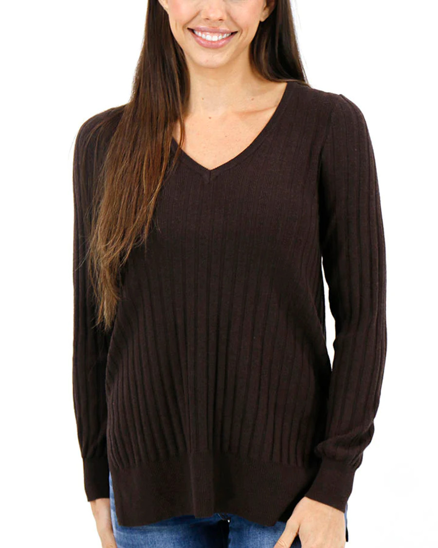 Grace and Lace- Everyday Ribbed Layering Sweater in Chocolate