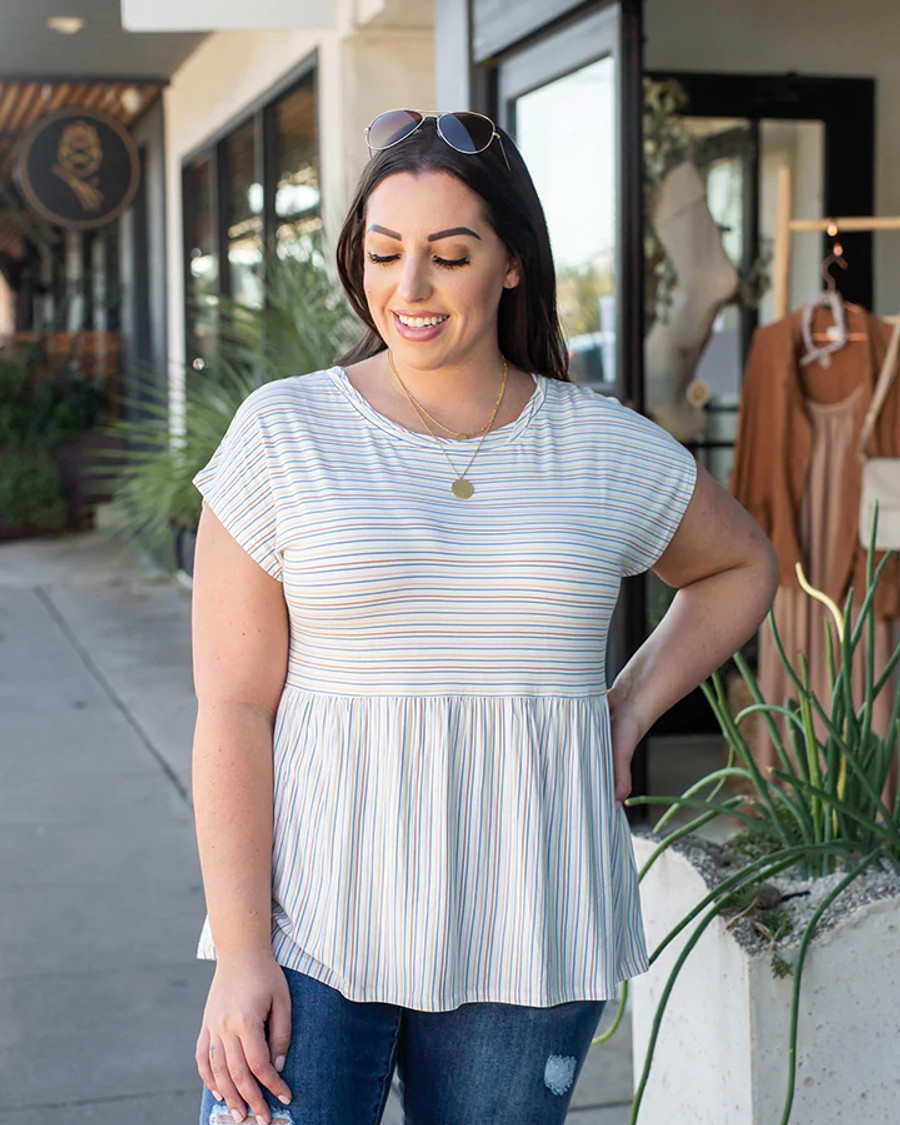 Grace and Lace- Baby Doll Tee in Multi Striped