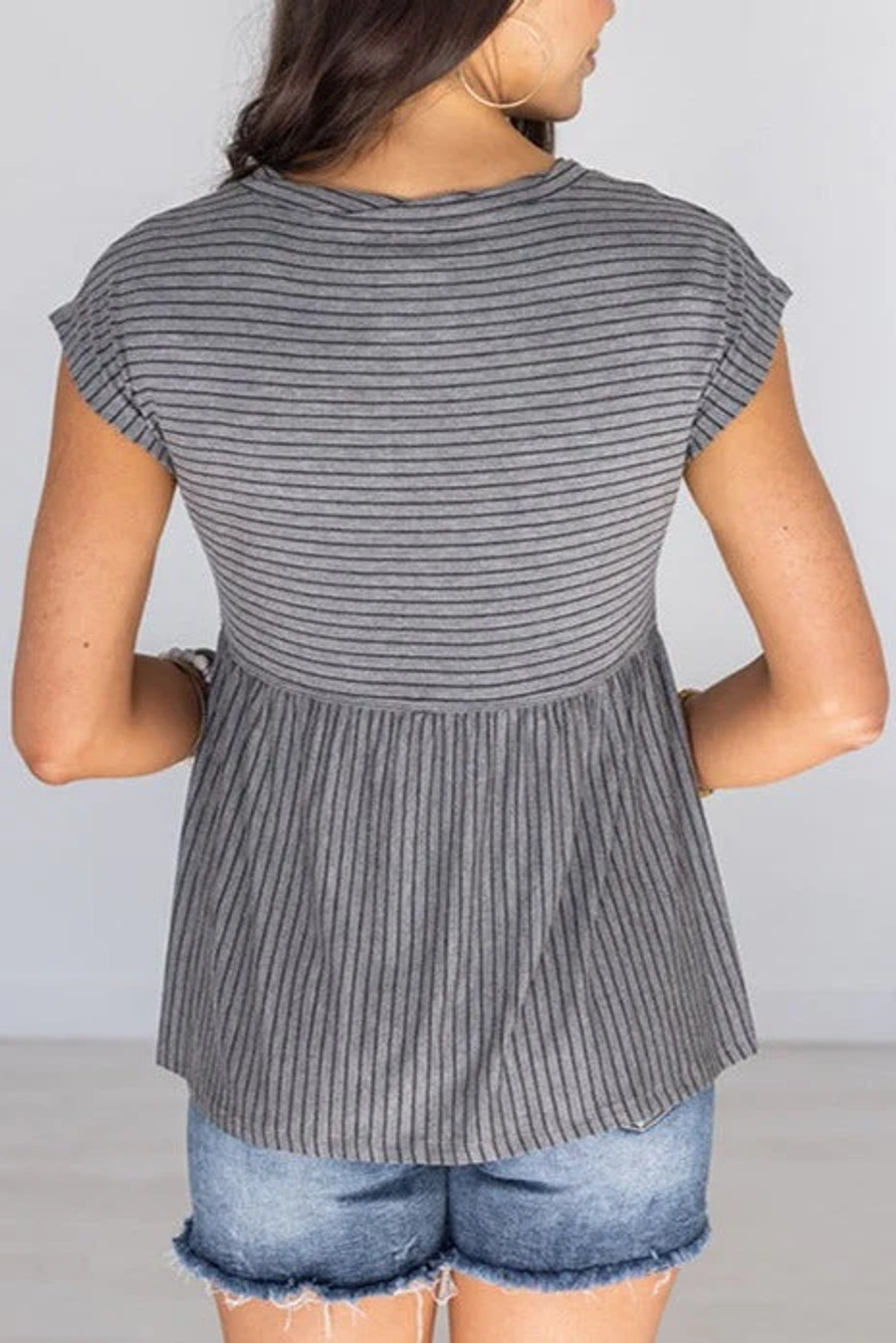 Grace and Lace- Baby Doll Tee in Tonal Grey Stripe