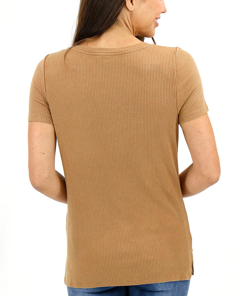 Grace and Lace- Mineral Washed Ribbed Tee in Vintage Butterscotch