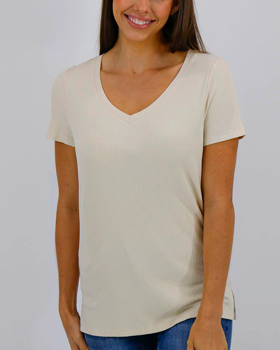 Grace and Lace- Mineral Washed Ribbed Tee in Vintage Cream