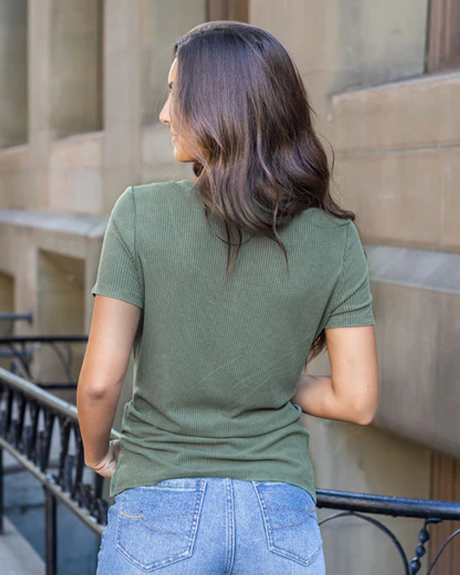 Grace and Lace- Mineral Washed Ribbed Tee in Vintage Olive