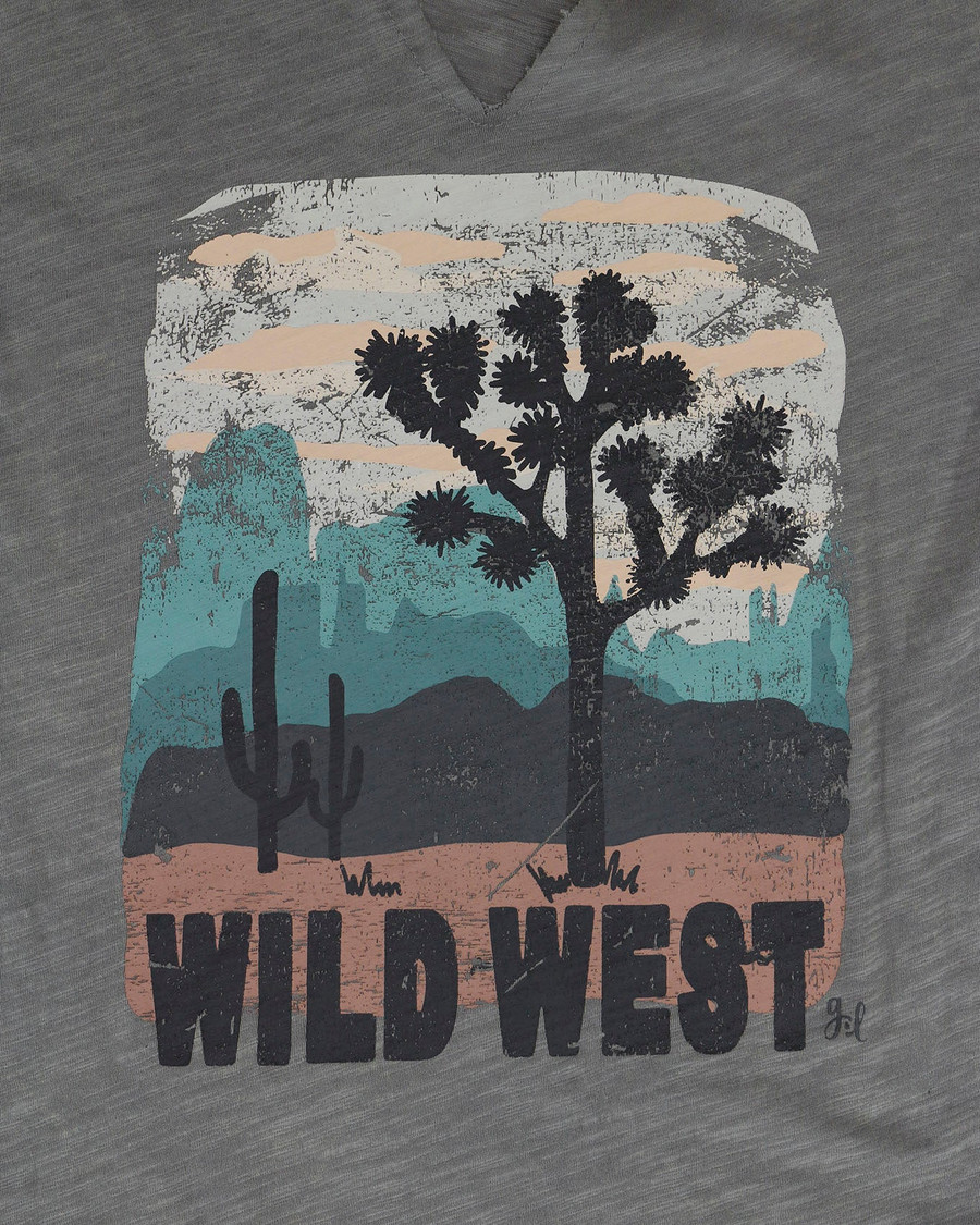 Grace and Lace-Notched Neck Washed & Worn Graphic Tee - Wild West