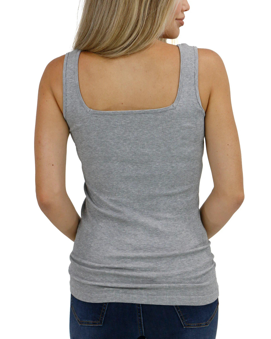 Grace and Lace- Micro Ribbed Square Neck Perfect Fit Tank in Heathered Grey