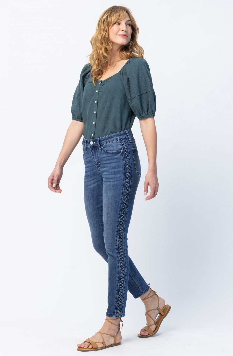 Judy Blue -  Relaxed Fit With Side Braid Detail- Regular Sizes