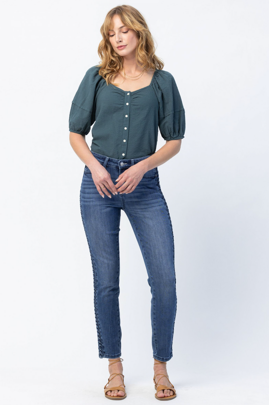 Judy Blue -  Relaxed Fit With Side Braid Detail- Plus Sizes