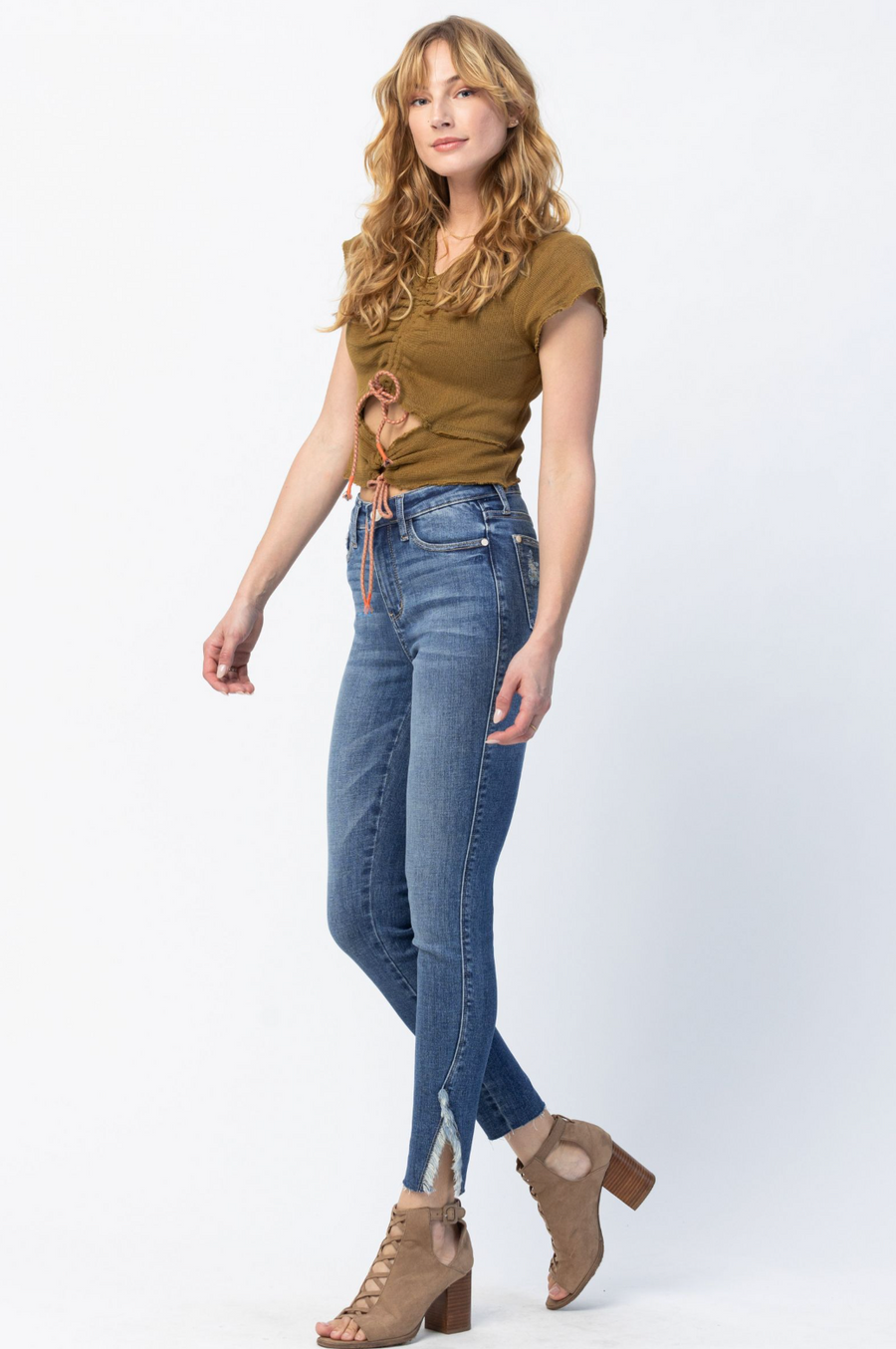  Judy Blue - Edinburg High Rise Split Hem Skinny- Regular Sizing