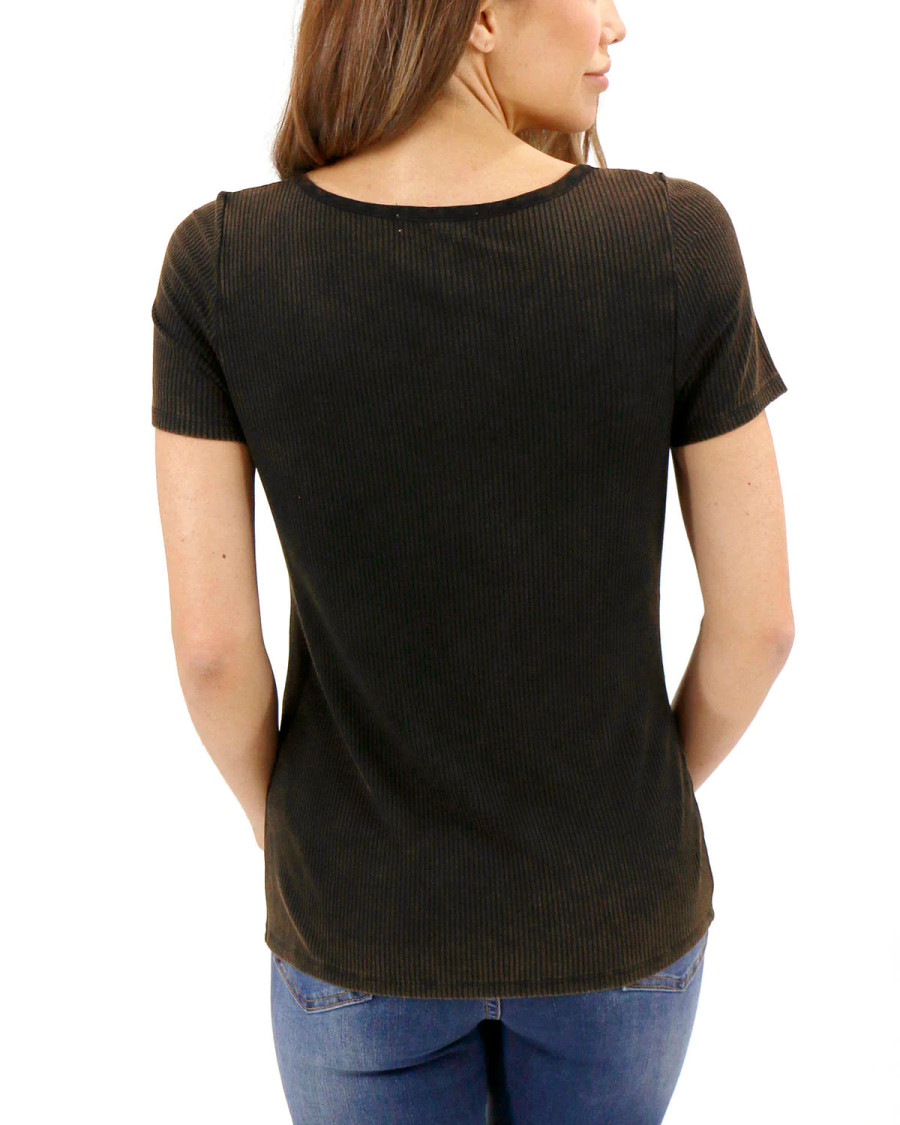 Mineral Washed Ribbed Henley in Black Mica