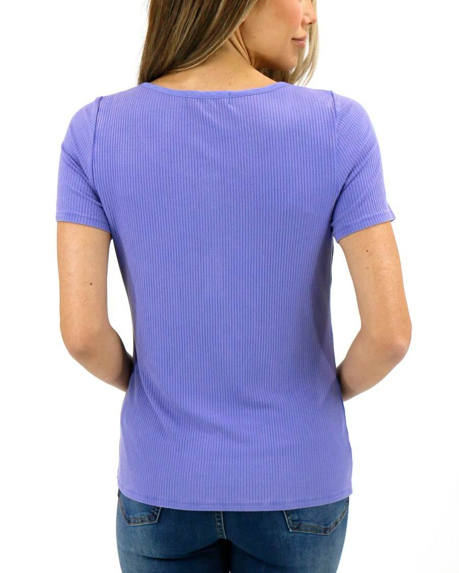 Mineral Washed Ribbed Henley in Washed Amethyst