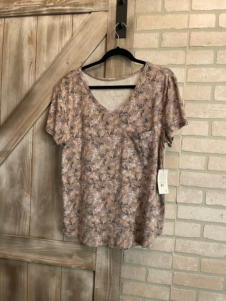 Grace and Lace- Perfect Pocket Tee in Floral Tan