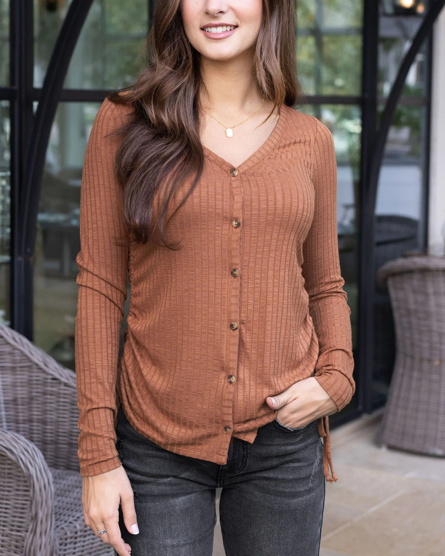 Grace and Lace- Cinched Ribbed Cardi Top