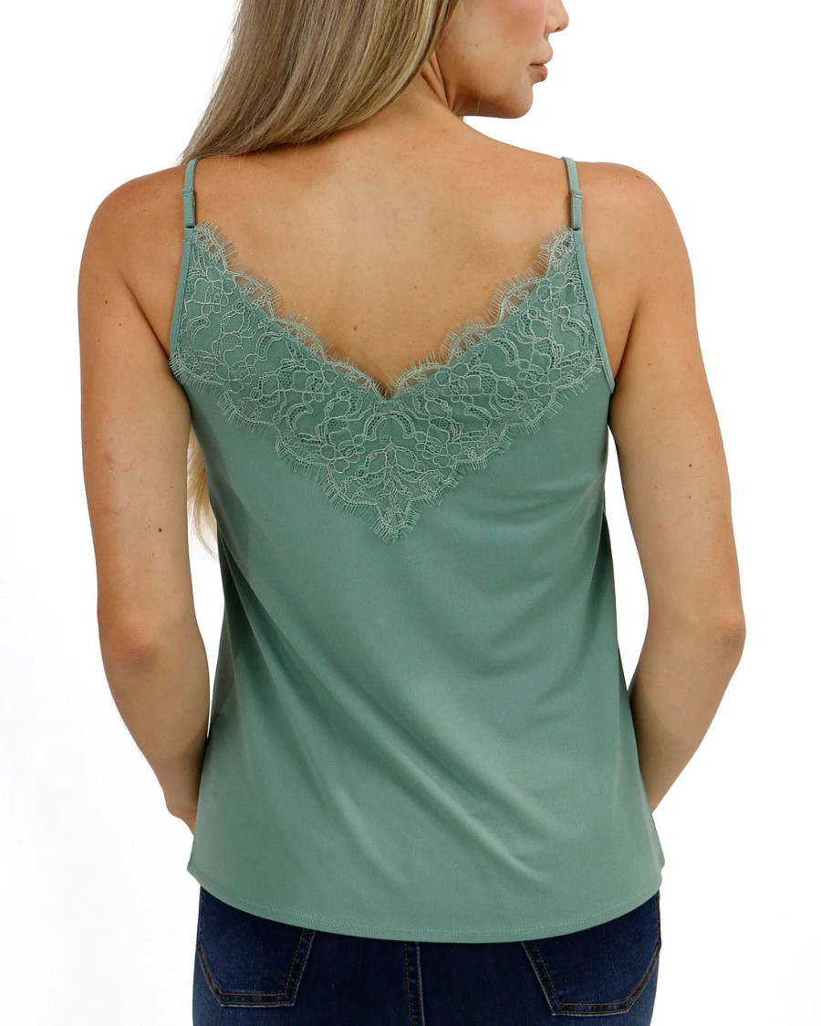 Grace and Lace- Button Lace Trim Cami - Frosted Grove