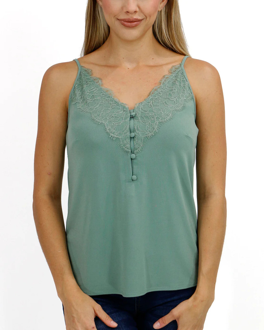 Grace and Lace- Button Lace Trim Cami - Frosted Grove