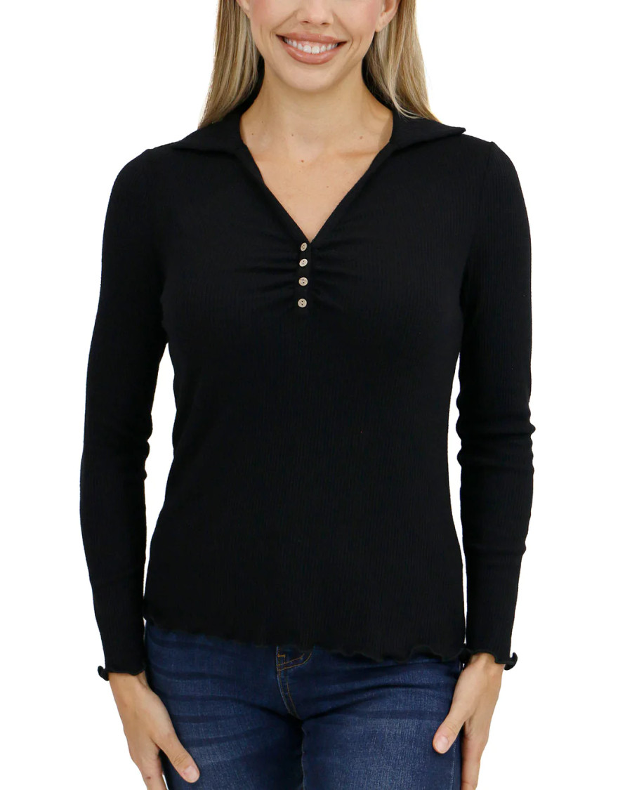 Grace and Lace- Macy Day Ribbed Top in Black