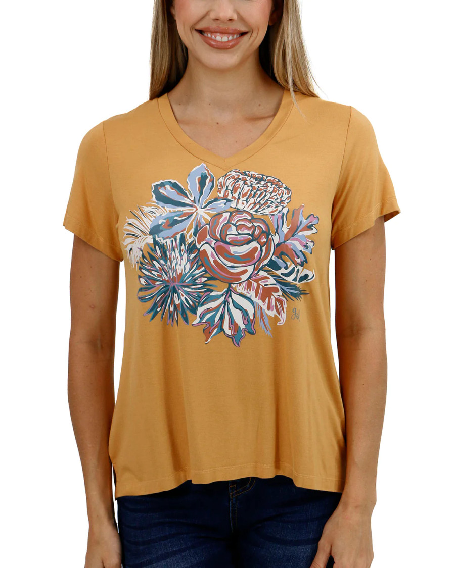 Grace and Lace- Sketched Floral Graphic Tee VIP Fave - Mustard Floral