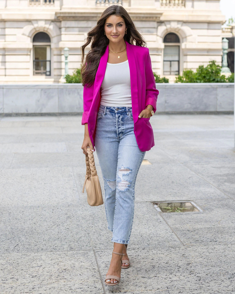 Grace and Lace- Pocketed Fashion Blazer In Magenta