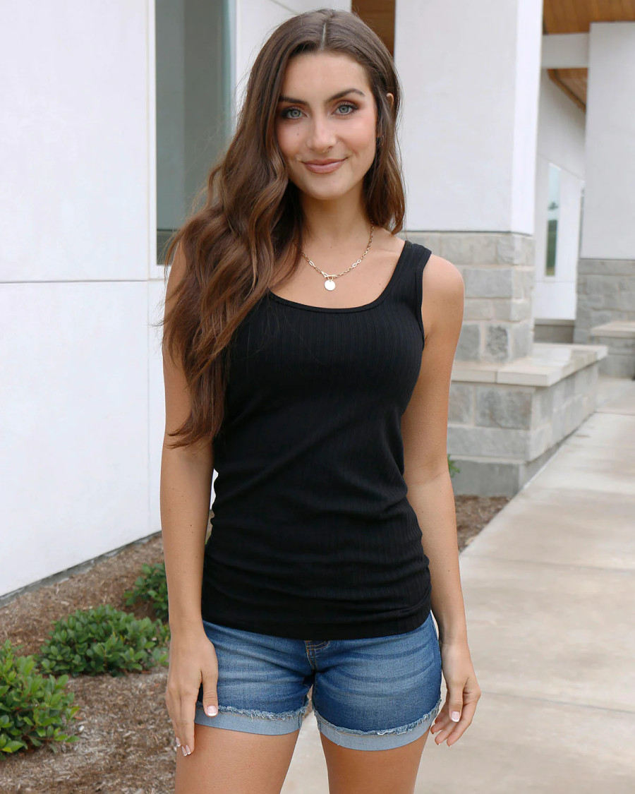 Grace and Lace- Perfect Fit Seamless Ribbed Tank in Black 