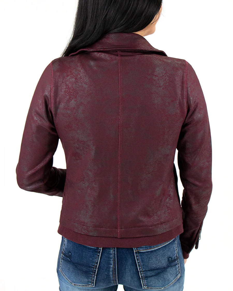 Grace and Lace- Move Free Leather-Like Moto Jacket In Bordeaux