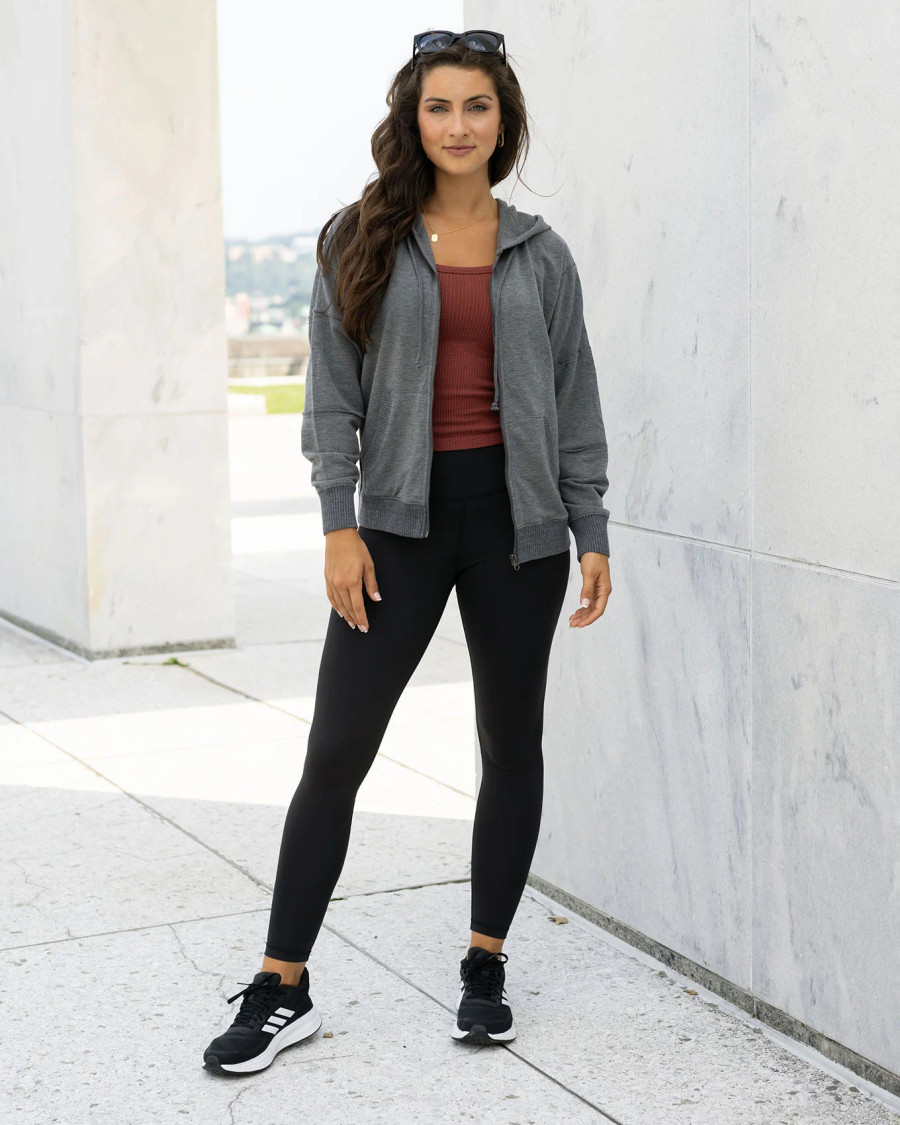 Grace and Lace- Signature Soft Heathered Charcoal Zip Up Hoodie