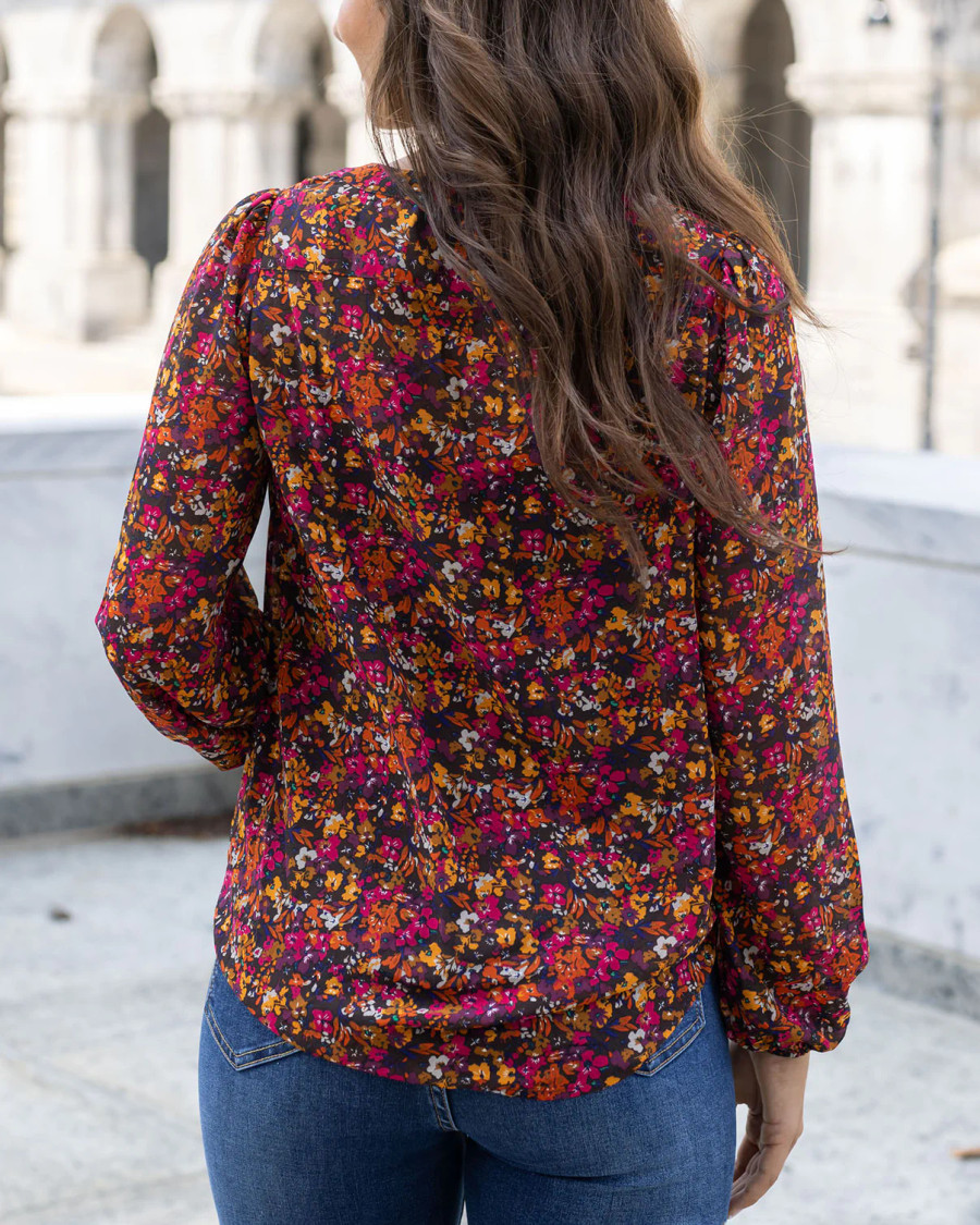 Grace and Lace- Autumn Eve Chiffon Top - Sunset Floral